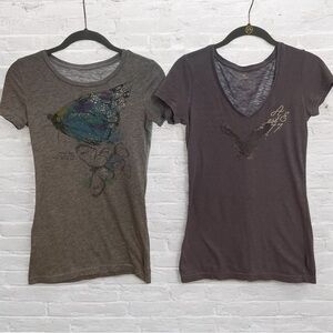 American Eagle Outfitters Vintage Gray and Brown Graphic Tees. Set of 2